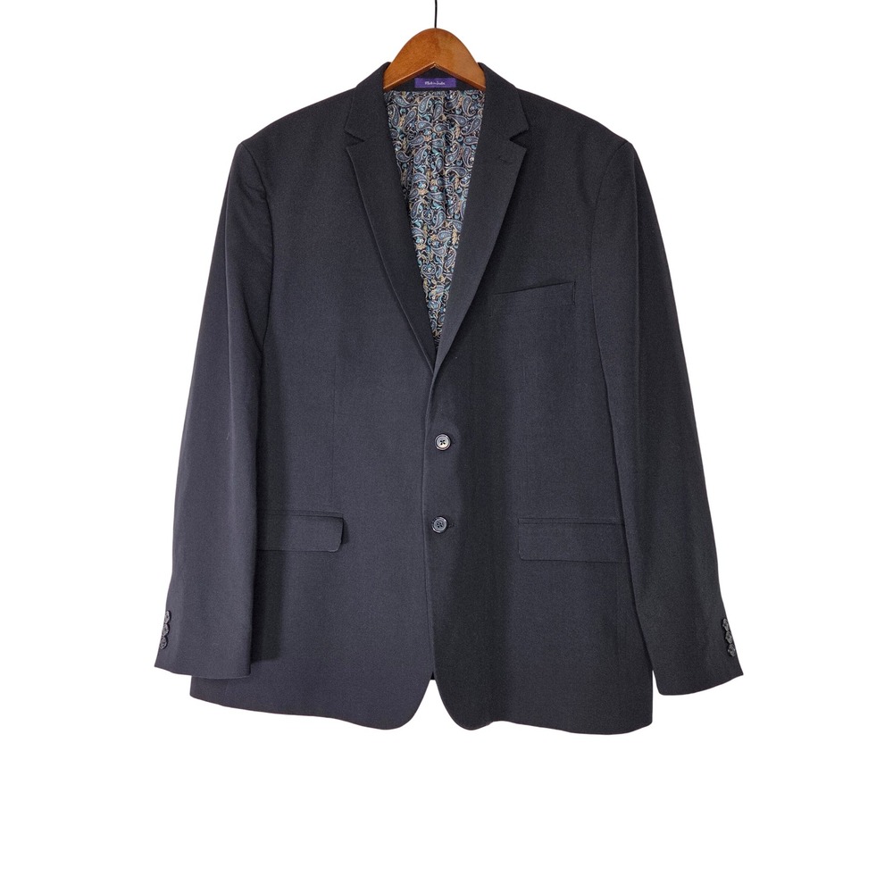 Alan Flusser Men's 48RG Navy Wool Blend Sport Coat Blazer Paisley Lined